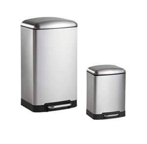 happimess hpm1008a ashley rectangular 8-gallon trash can with soft-close lid with free mini trash can, no slamming, fingerprint-proof, large: 7.9 gallons, small: 1.6 gallons, stainless steel