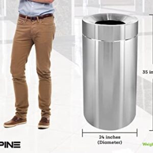 Alpine 50 Gallon Indoor Trash Can - Corrosion Proof Stainless Steel Garbage Bin - Heavy Duty Waste Disposal Trashcan for Litter Free Home, Schools, Hospitals and Businesses (50 Gallon)