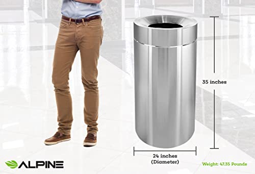 Alpine 50 Gallon Indoor Trash Can - Corrosion Proof Stainless Steel Garbage Bin - Heavy Duty Waste Disposal Trashcan for Litter Free Home, Schools, Hospitals and Businesses (50 Gallon)