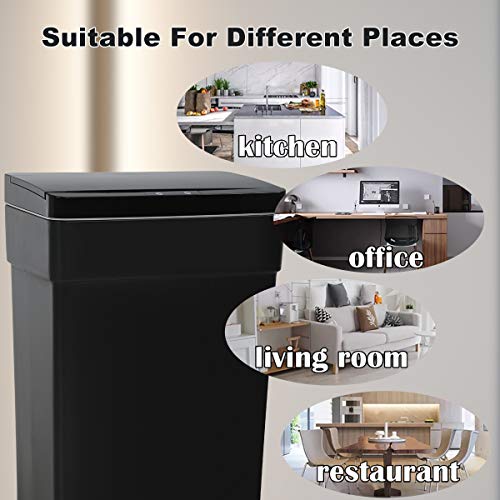 Kitchen Garbage Bin Kitchen Trash Can with Lid 13 Gallon Trash Can Stainless Steel Trash Can Bathroom Touch Free Trash Can Anti-Fingerprint Trash Can for Bathroom, Powder Room, Bedroom，Black