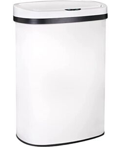 hgs touchless trash can 13 gallon automatic garbage waste bin stainless steel trash can touch free kitchen garbage cans with lid, sensor trash bins for home office living room bedroom, white, white