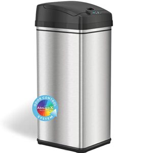itouchless 13 gallon sensor trash can with odor control system, stainless steel, auotmatic touchless garbage can for kitchen and office (base version – no ac adapter)