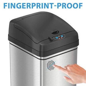 iTouchless 13 Gallon Sensor Trash Can with Odor Control System, Stainless Steel, Auotmatic Touchless Garbage Can for Kitchen and Office (Base Version - No AC Adapter)