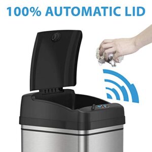 iTouchless 13 Gallon Sensor Trash Can with Odor Control System, Stainless Steel, Auotmatic Touchless Garbage Can for Kitchen and Office (Base Version - No AC Adapter)