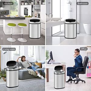 Dkeli Automatic Trash Can Stainless Steel Kitchen Garbage Can with Lid, 13 Gallon / 50 Liter Touchless Home Office Living Room Bedroom Bathroom Trash Bin