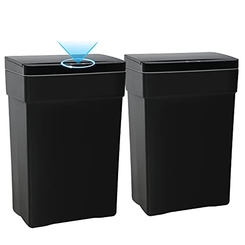 TTY Store 2-Pack 13 Gallon Kitchen Plastic Trash Can, Electronic Motion Sensor Automatic Garbage Can Trash Bin with Lid,50 Lt Garbage Bin for Office Kitchen Bathroom Living Room (TC-P4692-black)