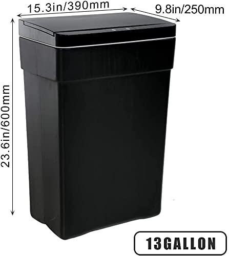 TTY Store 2-Pack 13 Gallon Kitchen Plastic Trash Can, Electronic Motion Sensor Automatic Garbage Can Trash Bin with Lid,50 Lt Garbage Bin for Office Kitchen Bathroom Living Room (TC-P4692-black)