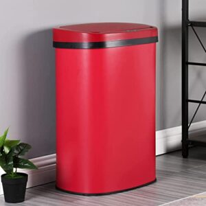 Hkeli Kitchen Trash Waste Bin 13 Gallon 50 Liter High Capacity Brushed Stainless Steel Garbage Can Touch Free Automatic Trash Can with Lid for Home Office Red