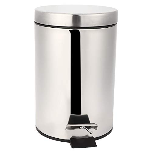 Fdit 3L Trash Can Household Stainless Steel Step Pedal Dustbin Rubbish Garbage Bin Container