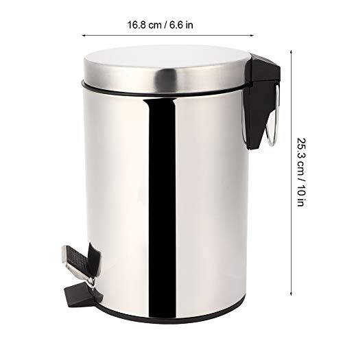 Fdit 3L Trash Can Household Stainless Steel Step Pedal Dustbin Rubbish Garbage Bin Container