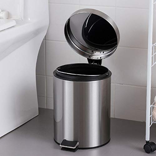 Fdit 3L Trash Can Household Stainless Steel Step Pedal Dustbin Rubbish Garbage Bin Container