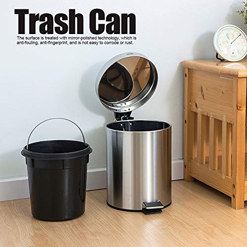 Fdit 3L Trash Can Household Stainless Steel Step Pedal Dustbin Rubbish Garbage Bin Container