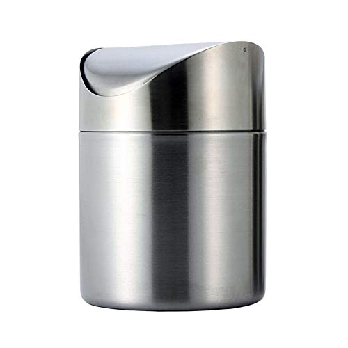 Stainless Steel Small Trash Cans , Trumpet Desktops Mini Creative Covered Desk Kitchen Living Room Trash Cans 5" x 6.5" inch