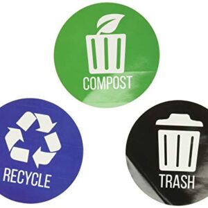 iTouchless Recycle, Trash & Compost Premium Vinyl Stickers for Trash Can/Recycle Bin/Compost Bin; 4" Round Waterproof, Reusable (Set of 3); Indoor/Outdoor (4"x4")