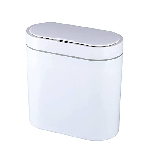 Columbia Star 2.5 Gallon Automatic Trash Can, Will Fit Any Narrow Space, Oval Shape Smart Garbage can, Perfect for Home, Bathroom, Kitchen, Office. (White)