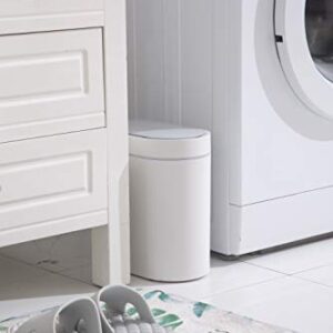 Columbia Star 2.5 Gallon Automatic Trash Can, Will Fit Any Narrow Space, Oval Shape Smart Garbage can, Perfect for Home, Bathroom, Kitchen, Office. (White)