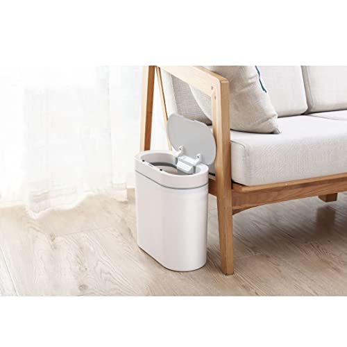 Columbia Star 2.5 Gallon Automatic Trash Can, Will Fit Any Narrow Space, Oval Shape Smart Garbage can, Perfect for Home, Bathroom, Kitchen, Office. (White)