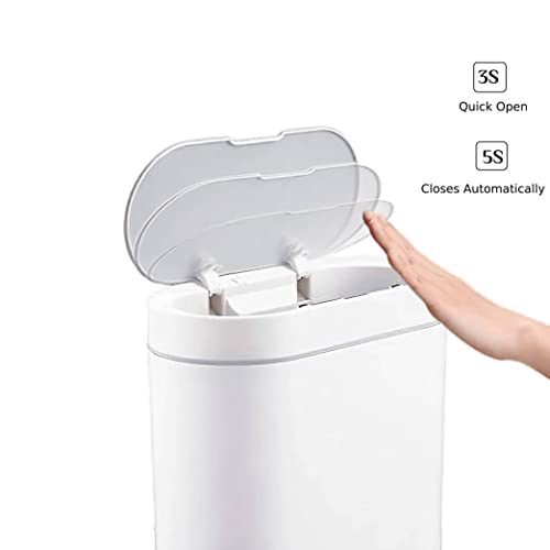 Columbia Star 2.5 Gallon Automatic Trash Can, Will Fit Any Narrow Space, Oval Shape Smart Garbage can, Perfect for Home, Bathroom, Kitchen, Office. (White)