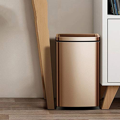 Indoor Trash can Stainless Steel Square Trash Can Large Capacity Garbage Bin Without Cover Modern Minimalist Trash Can for Kitchen Living Room Office Trash can (Color : Rose-gold-15L)