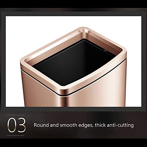 Indoor Trash can Stainless Steel Square Trash Can Large Capacity Garbage Bin Without Cover Modern Minimalist Trash Can for Kitchen Living Room Office Trash can (Color : Rose-gold-15L)