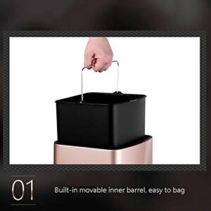 Indoor Trash can Stainless Steel Square Trash Can Large Capacity Garbage Bin Without Cover Modern Minimalist Trash Can for Kitchen Living Room Office Trash can (Color : Rose-gold-15L)