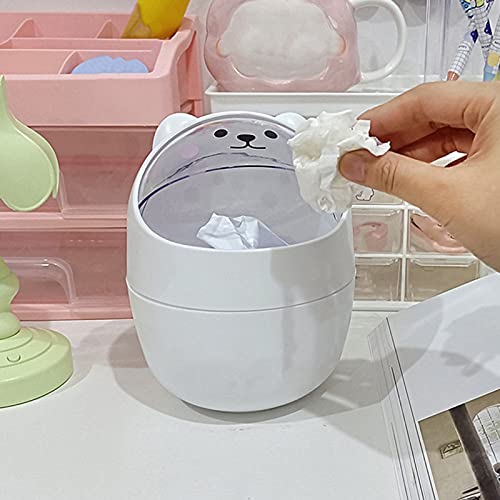 Mini Desktop Trash Can, Cute Home Desktop Trash Can with Lid Small Mini Plastic Desk Organizer Pencil Holder Desktop Trash Bin for Bedroom (4.33" x 6.1") White 4.33" x 6.1"