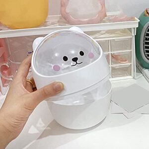 Mini Desktop Trash Can, Cute Home Desktop Trash Can with Lid Small Mini Plastic Desk Organizer Pencil Holder Desktop Trash Bin for Bedroom (4.33" x 6.1") White 4.33" x 6.1"