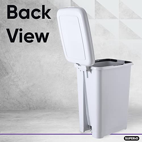 Superio Slim Step On Pedal Plastic Trash Can, Waste Bin for Under Desk, Office, Bedroom, Bathroom, Kitchen (2.5 gal) (White Smoke)