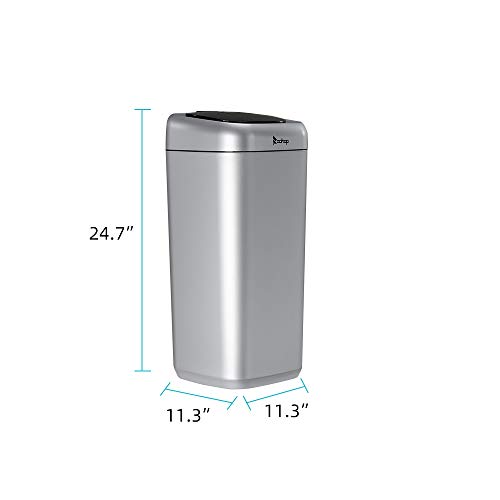 Automatic Trash Can with Lid Deodorizer, 35L/9Gallon Small Touchless Waste Recycling Bin Infrared Motion Sensor Trash Bin for Office Bedroom Bathroom and Kitchen (Silver), (11.3 x 11.3 x 24.7)inch