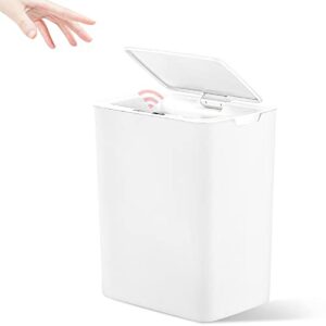 white automatic sensor trash can, touchless inductive garbage bin for bathroom, kitchen and bed, small 3.7 gallon (14l)