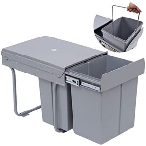 nisorpa 40 liter / 10.6 gallon dual pull out trash cans under cabinet counter/sink with lid – commercial garbage can recycling container kitchen waste bins – soft-close slides out & fixable base, gray