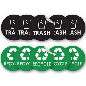 pixelverse design recycle trash bin logo sticker – 4″ x 4″ – organize & coordinate garbage waste from recycling – great for metal aluminum steel or plastic trash cans – indoor & outdoor (10 pack)