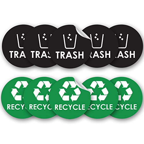 Pixelverse Design Recycle Trash Bin Logo Sticker - 4" x 4" - Organize & Coordinate Garbage Waste from Recycling - Great for Metal Aluminum Steel or Plastic Trash Cans - Indoor & Outdoor (10 Pack)