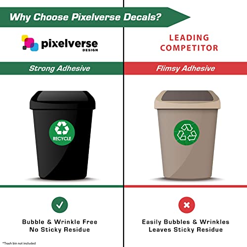 Pixelverse Design Recycle Trash Bin Logo Sticker - 4" x 4" - Organize & Coordinate Garbage Waste from Recycling - Great for Metal Aluminum Steel or Plastic Trash Cans - Indoor & Outdoor (10 Pack)