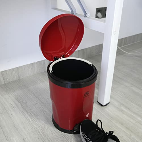 Anbers Pedal Step Garbage Can with Lid, 6 L Plastic Trash Can, Red