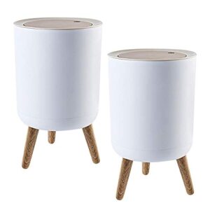 nordic style trash can (2-pack) – push top with lid – 14.3″ x 8.7″ white top spring waste basket – scandinavian modern garbage can – round trash bin w/ legs – kitchen/bathroom trash can i 1.8 gallon