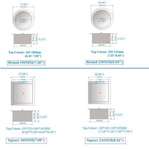 304 Stainless Steel Round Square Countertop Working Top Flush Built-in Waste Trash Chute Grommet with Lid Cover (Square 210MM(8.26"))