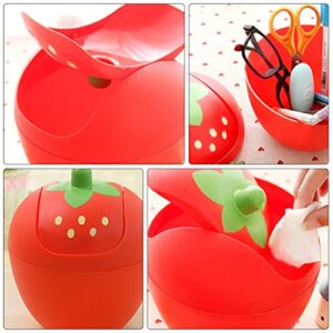 Toddmomy Mini Desktop Trash Can Strawberry Swing Lid Trash Bin Plastic Small Waste Bin Garbage Bin for Home Office Car (Red)