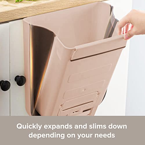 Hanging Kitchen Trash Can - Expandable Garbage Can for Kitchen Cabinet - Food Waste Trash Bin w/ Trash Bag Dispenser & Towel Hanger - Space-saving Compost Bin & Under Sink Trash Can | 9-Liter/2.4 Gal, Brown