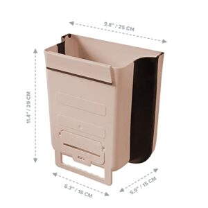 Hanging Kitchen Trash Can - Expandable Garbage Can for Kitchen Cabinet - Food Waste Trash Bin w/ Trash Bag Dispenser & Towel Hanger - Space-saving Compost Bin & Under Sink Trash Can | 9-Liter/2.4 Gal, Brown