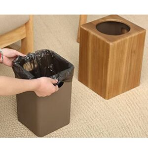 drsff 8l trash can teak garbage bin kitchen rubbish container wooden square waste basket with plastic inner cylinder for living room office bathroom bedroom storage bucket