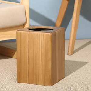 DRSFF 8L Trash Can Teak Garbage Bin Kitchen Rubbish Container Wooden Square Waste Basket with Plastic Inner Cylinder for Living Room Office Bathroom Bedroom Storage Bucket