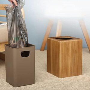 DRSFF 8L Trash Can Teak Garbage Bin Kitchen Rubbish Container Wooden Square Waste Basket with Plastic Inner Cylinder for Living Room Office Bathroom Bedroom Storage Bucket