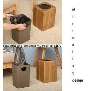 DRSFF 8L Trash Can Teak Garbage Bin Kitchen Rubbish Container Wooden Square Waste Basket with Plastic Inner Cylinder for Living Room Office Bathroom Bedroom Storage Bucket