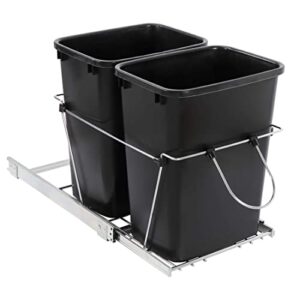 JupiterForce Double 35 Quart Sliding Pull Out Garbage Recycle Bin Kitchen Trash Can Container Under Cabinet Design for Home Kitchen, Black