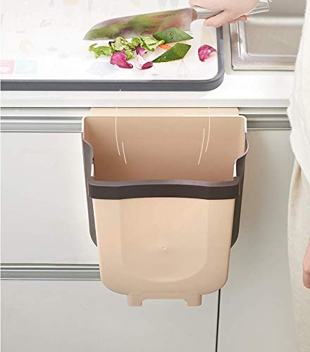 2.4 Gallon Rectangular Folding Hanging Trash Can, Trash Can for Kitchen, Bathroom, Powder Room, Bedroom, Office (Brown)The package comes with the free-tickets for separate dry and wet garbage