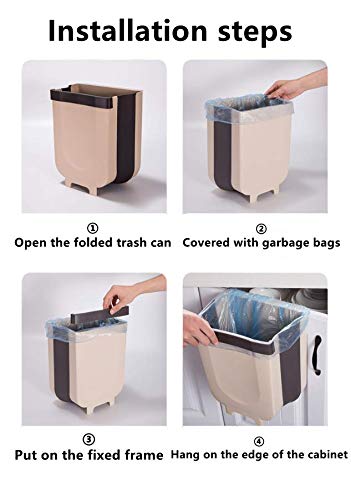 2.4 Gallon Rectangular Folding Hanging Trash Can, Trash Can for Kitchen, Bathroom, Powder Room, Bedroom, Office (Brown)The package comes with the free-tickets for separate dry and wet garbage