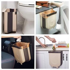 2.4 Gallon Rectangular Folding Hanging Trash Can, Trash Can for Kitchen, Bathroom, Powder Room, Bedroom, Office (Brown)The package comes with the free-tickets for separate dry and wet garbage