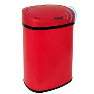 kitchen trash can 13 gallon,stainless steel trash can touchless garbage can large trash bin for kitchen,bathroom,restroom,office automatic garbage bin,red