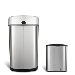 Ninestars AMZ-50-9/8-1 Automatic Touchless Motion Sensor Oval & Rectangular Trash Can Combo Set, 13 gal/2 gal, Stainless Steel